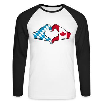 Bavaria Canada Flag Hands Heart Shape - Unisex Long Sleeve Baseball T-Shirt - white/black - Front - Nik (191cm)