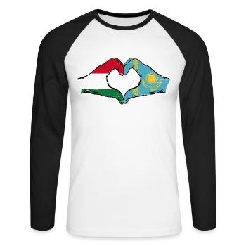 Hungary Kazakhstan Flag Hands Heart Shape Used - Unisex Long Sleeve Baseball T-Shirt - white/black - Front - Nik (191cm)