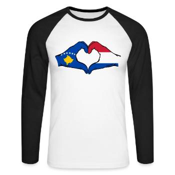 Kosovo Holland Flag Hands Heart Shape - Unisex Long Sleeve Baseball T-Shirt - white/black - Front - Nik (191cm)