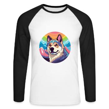 Ich umarme meinen Akita, damit ich die Leute nicht ersticke - Unisex Baseballshirt langarm - Weiß/Schwarz - Vorne - Nik (191cm)