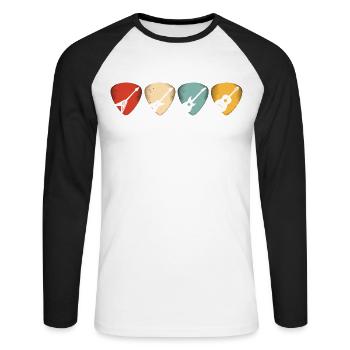Guitare acoustique coeur design musical - T-shirt baseball manches longues Homme - blanc/noir - Devant - Nik (191cm)