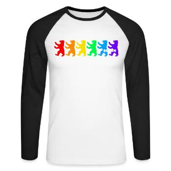 Berliner Bären / Regenbogenfarben - Unisex Baseballshirt langarm - Weiß/Schwarz - Vorne - Nik (191cm)