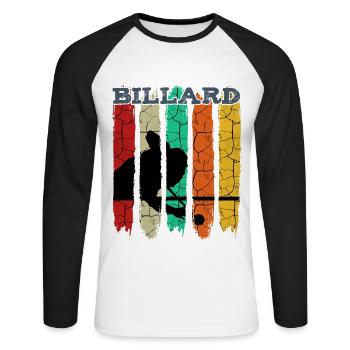 Vintage Retro Billard Silhouette | Pool Geschenk - Unisex Baseballshirt langarm - Weiß/Schwarz - Vorne - Nik (191cm)