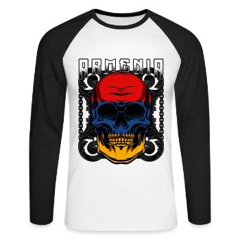 Armenischer Totenkopf Jerewan Sewan Geschenkidee - Unisex Baseballshirt langarm - Weiß/Schwarz - Vorne - Nik (191cm)