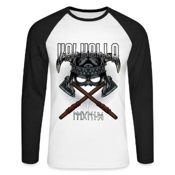 Valhalla Viking Äxte Helm Runen Walhall Geschenk - Unisex Baseballshirt langarm - Weiß/Schwarz - Vorne - Nik (191cm)
