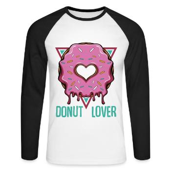 Donut Lover | Candy Zuckerguss Backwaren Geschenk - Unisex Baseballshirt langarm - Weiß/Schwarz - Vorne - Nik (191cm)