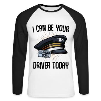 Idée de cadeau taxe taxi chauffeur compagnie de taxi - T-shirt baseball manches longues Homme - blanc/noir - Devant - Nik (191cm)