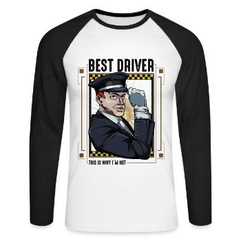 Taxifahrer Chauffeur Fahrer Taxi Taxe Geschenkidee - Unisex Baseballshirt langarm - Weiß/Schwarz - Vorne - Nik (191cm)