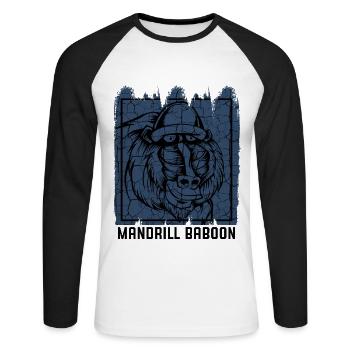 Vintage Retro Style Mandrill Affengesicht Geschenk - Unisex Baseballshirt langarm - Weiß/Schwarz - Vorne - Nik (191cm)