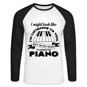 Piano - Unisex Baseballshirt langarm - Weiß/Schwarz - Vorne - Nik (191cm)