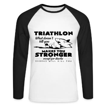 Triathlon Funny Sayings Cadeau Cool Humoristique - T-shirt baseball manches longues Homme - blanc/noir - Devant - Nik (191cm)