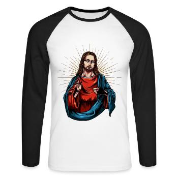 Jesus Christ - Unisex Long Sleeve Baseball T-Shirt - white/black - Front - Nik (191cm)
