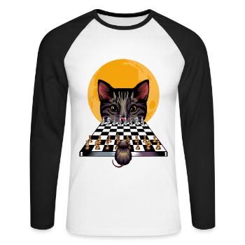 Katze Maus Schachspiel Cool Schachzug Geschenkidee - Unisex Baseballshirt langarm - Weiß/Schwarz - Vorne - Nik (191cm)
