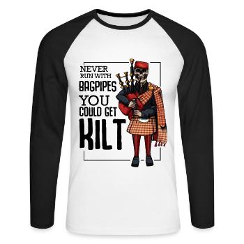 Cadeau de Kilt avec une tête de cornemuse cool - T-shirt baseball manches longues Homme - blanc/noir - Devant - Nik (191cm)