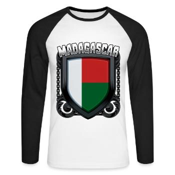 Blason malgache, une idée cadeau malgache à Madagascar - T-shirt baseball manches longues Homme - blanc/noir - Devant - Nik (191cm)