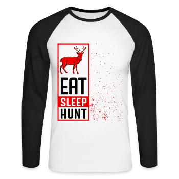 Eat Sleep Hunt Cool Hunter Statement Hunting Gift - Unisex Long Sleeve Baseball T-Shirt - white/black - Front - Nik (191cm)