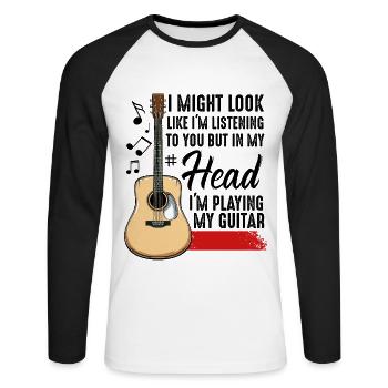 Gitarren - Unisex Baseballshirt langarm - Weiß/Schwarz - Vorne - Nik (191cm)