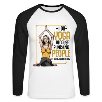 yoga - Unisex Long Sleeve Baseball T-Shirt - white/black - Front - Nik (191cm)
