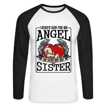 Schwester - Unisex Baseballshirt langarm - Weiß/Schwarz - Vorne - Nik (191cm)