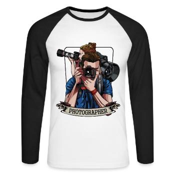 Photographer - Unisex Long Sleeve Baseball T-Shirt - white/black - Front - Nik (191cm)