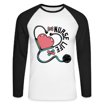 Nurse - Unisex Long Sleeve Baseball T-Shirt - white/black - Front - Nik (191cm)