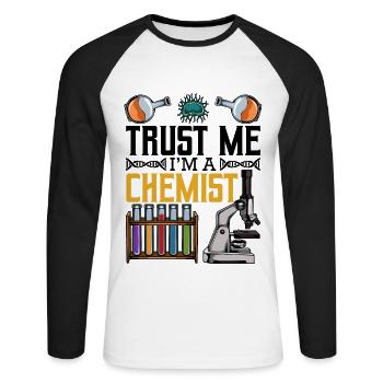 Faites-moi confiance, je suis un chimiste Cool Saying Chemistry Gift - T-shirt baseball manches longues Homme - blanc/noir - Devant - Nik (191cm)