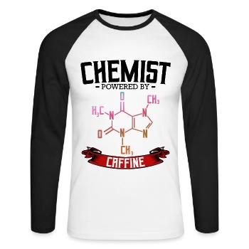 Cadeaux Chimiste Powered By Caffine Chemistry - T-shirt baseball manches longues Homme - blanc/noir - Devant - Nik (191cm)