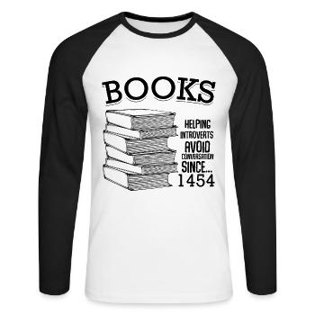 Livre Funny Sayings Lire Plus Gift - T-shirt baseball manches longues Homme - blanc/noir - Devant - Nik (191cm)