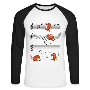 Notes musicales de tigre musical cadeau mignon - T-shirt baseball manches longues Homme - blanc/noir - Devant - Nik (191cm)