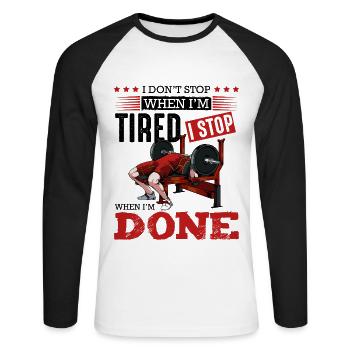 Body Building Motivation Bodybuilder Geschenk - Unisex Baseballshirt langarm - Weiß/Schwarz - Vorne - Nik (191cm)