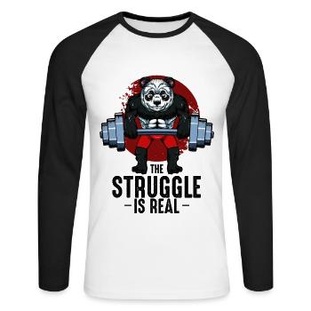Cadeau Bodybuilder Cool Body Building Panda - T-shirt baseball manches longues Homme - blanc/noir - Devant - Nik (191cm)