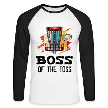 Boss Of The Toss Disc Golf Retro Frisbee Gift - Unisex Long Sleeve Baseball T-Shirt - white/black - Front - Nik (191cm)