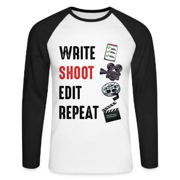 Write Shoot Edit Repeat saying director gift - Unisex Long Sleeve Baseball T-Shirt - white/black - Front - Nik (191cm)