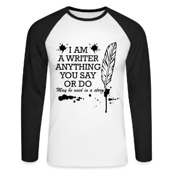 Writer saying funny pen gift - Unisex Long Sleeve Baseball T-Shirt - white/black - Front - Nik (191cm)