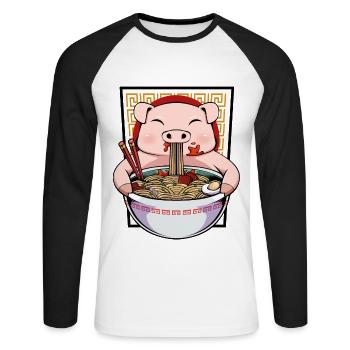 porc - T-shirt baseball manches longues Homme - blanc/noir - Devant - Nik (191cm)