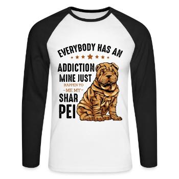 Shar Pei - T-shirt baseball manches longues Homme - blanc/noir - Devant - Nik (191cm)