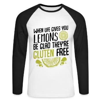 Zitrone Frucht - Unisex Baseballshirt langarm - Weiß/Schwarz - Vorne - Nik (191cm)
