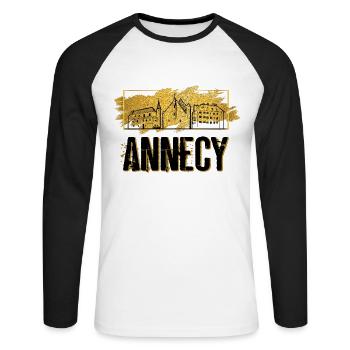 Annecy Frankreich Stadt Skyline Heimat Liebe Gold - Unisex Baseballshirt langarm - Weiß/Schwarz - Vorne - Nik (191cm)