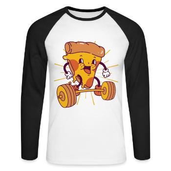 Pizza Musculation Squat Fitness Pizza kawaii - T-shirt baseball manches longues Homme - blanc/noir - Devant - Nik (191cm)