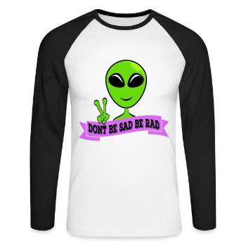 Ne soyez pas triste signe de paix Design T-shirt - T-shirt baseball manches longues Homme - blanc/noir - Devant - Nik (191cm)