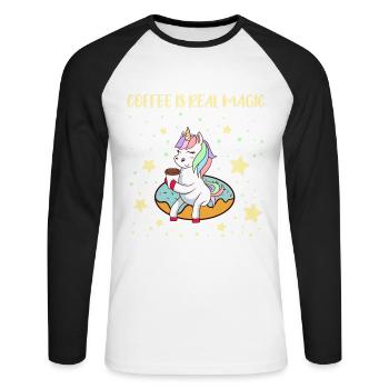 Le café de licorne de café impressionnant est une - T-shirt baseball manches longues Homme - blanc/noir - Devant - Nik (191cm)