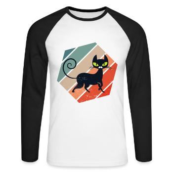 Rétro Vintage mignon félin Feral Meow animaux de - T-shirt baseball manches longues Homme - blanc/noir - Devant - Nik (191cm)