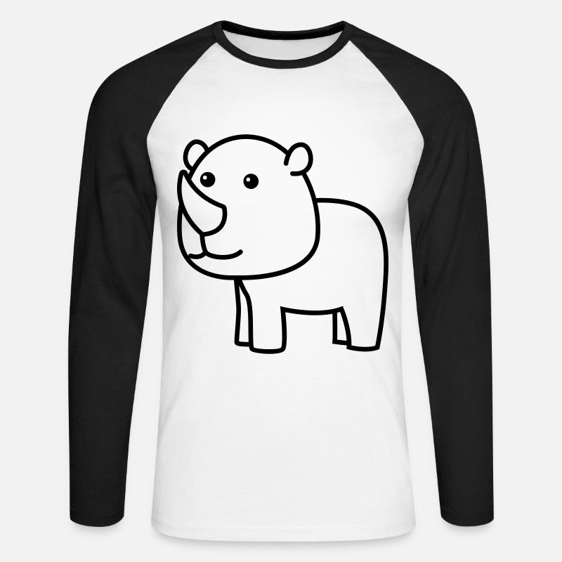 Nashorn Comic Tier - Unisex Baseballshirt langarm - Weiß/Schwarz
