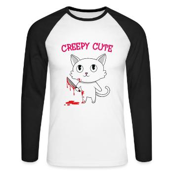 Chemise d'Halloween "Creepy Cute" pour le 31 - T-shirt baseball manches longues Homme - blanc/noir - Devant - Nik (191cm)