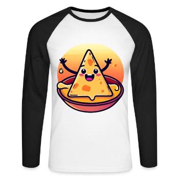 Chips de nacho dans un bain de fromage crémeux - T-shirt baseball manches longues Homme - blanc/noir - Devant - Nik (191cm)