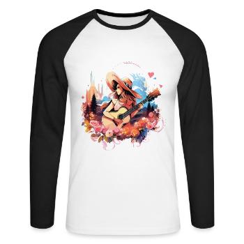 Guitare Fille Musique Pays Western USA Vintage - T-shirt baseball manches longues Homme - blanc/noir - Devant - Nik (191cm)