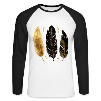 Plumes dorées - T-shirt baseball manches longues Homme - blanc/noir - Devant - Nik (191cm)