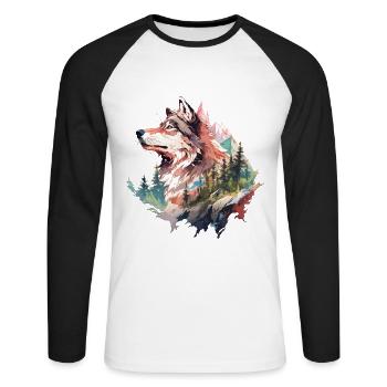 Loup tête de loup Nature nature sauvage aventure forêt Art - T-shirt baseball manches longues Homme - blanc/noir - Devant - Nik (191cm)