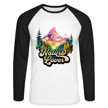 Natur Abenteuer Wildnis Berge Wald Bäume Bunt - Unisex Baseballshirt langarm - Weiß/Schwarz - Vorne - Nik (191cm)