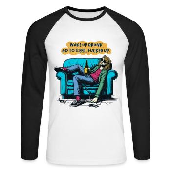 Wake Up Drunk Go To Sleep Fucked Up Funny Sayings - Unisex Long Sleeve Baseball T-Shirt - white/black - Front - Nik (191cm)